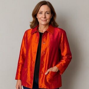 Vintage Saks 5th Avenue  100% Silk Jacket | Shimmer Red Orange | Size M